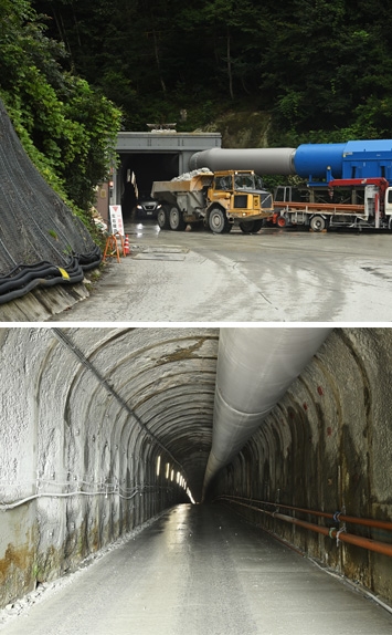 View of the Hyper-Kamiokande tunnel where excavation is underway