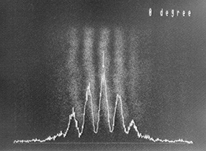 図E-2：検光子が鉛直方向の場合、干渉縞が現れる