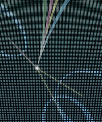 ハイパーカミオカンデで陽子崩壊をとらえる様子をイメージした図（画像提供：東京大学宇宙線研究所 神岡宇宙素粒子研究所）